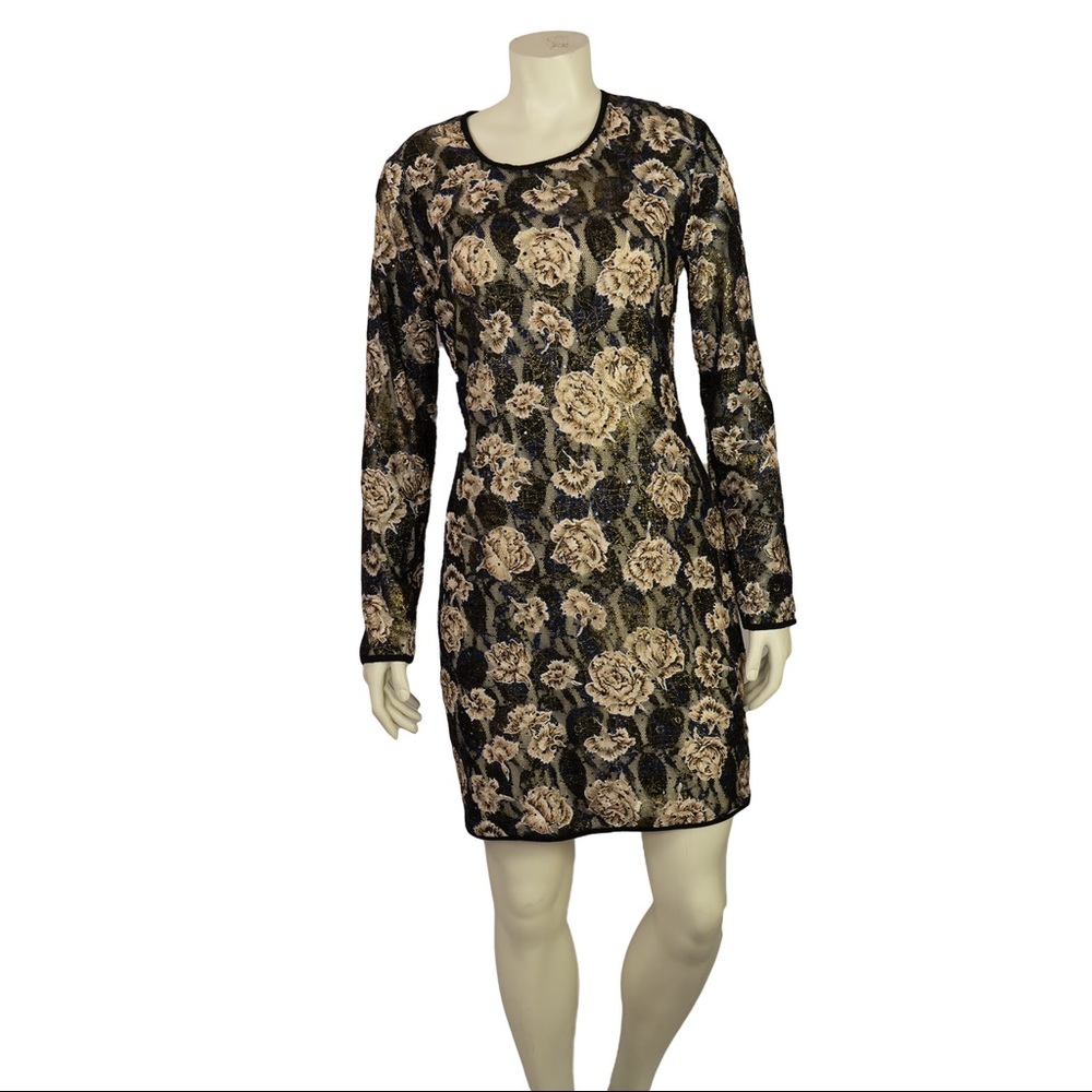 DANIELA FARGION Floral Print Lace Mini Dress, Black, Size: M